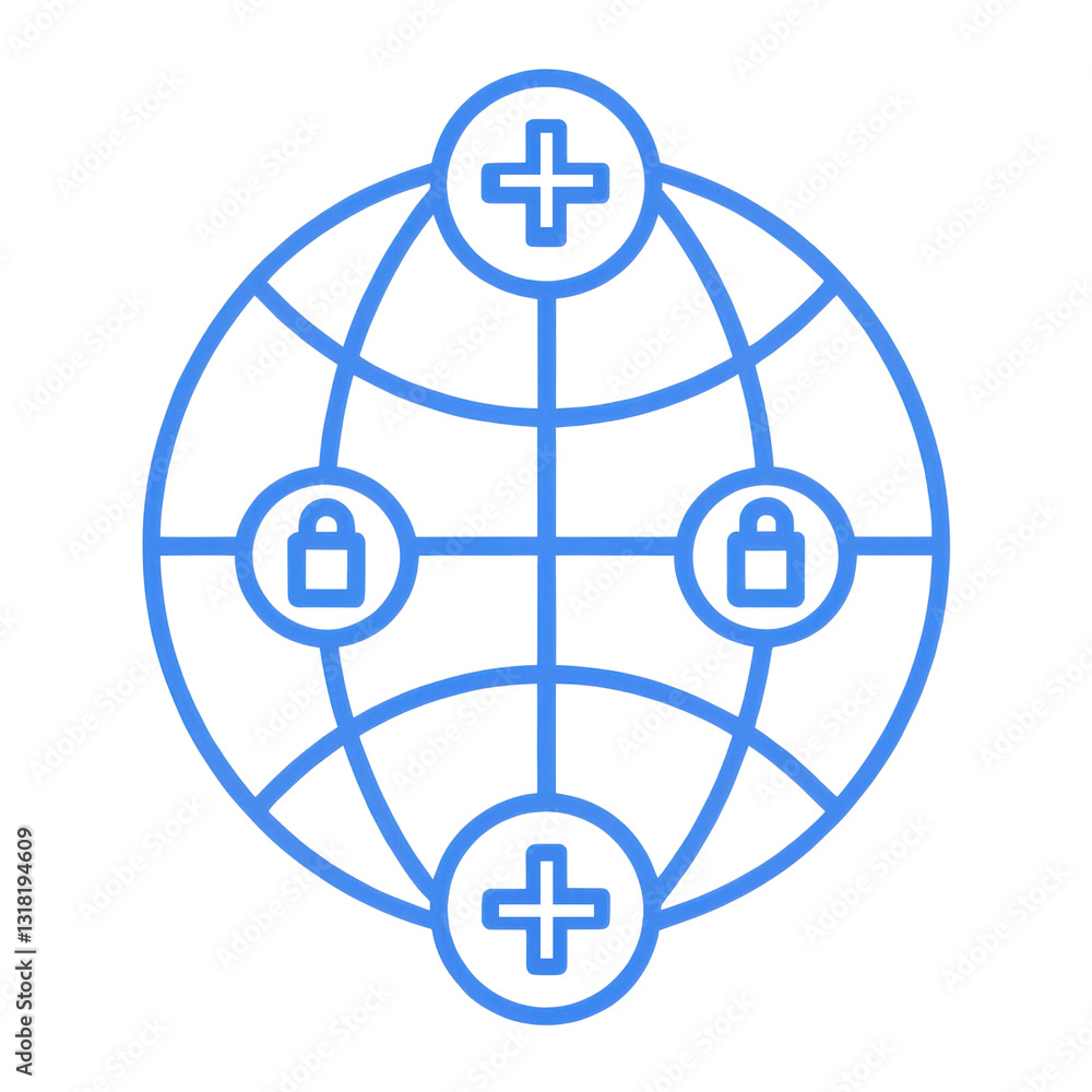 Poster secure global connectivity concept illustrating digital network with lock symbols for protection and