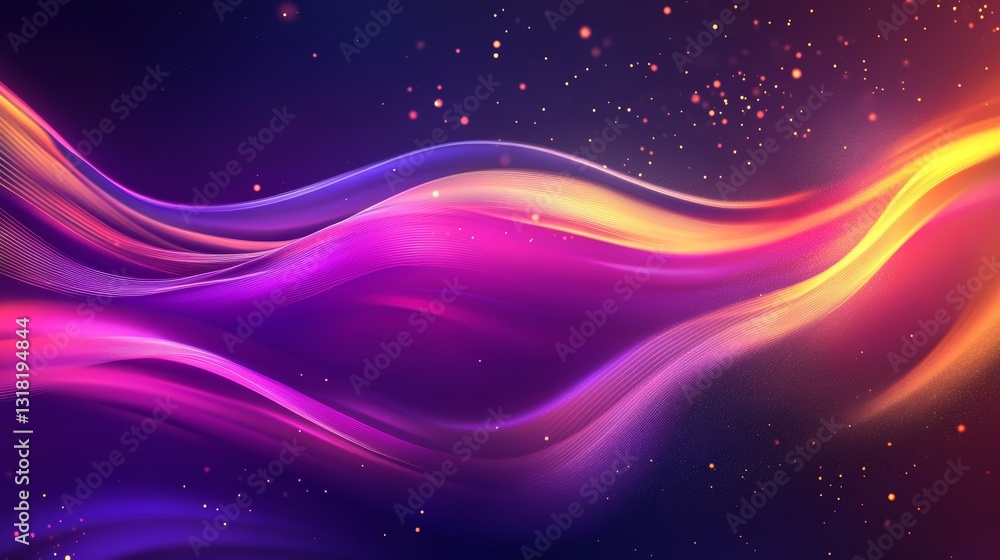 Poster this vibrant abstract image features flowing waves in purple and orange hues, creating a visually st