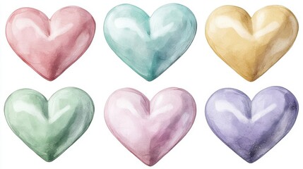 Fototapeta premium Pastel Hearts Collection Isolated