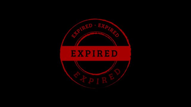 Expired stamp seal mark badge of expiration dates or validity outdated license animated alpha channel transparent background 4K resolution animation