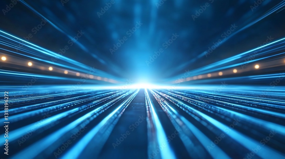 Poster perspective light trails creating path for progress. high speed technology