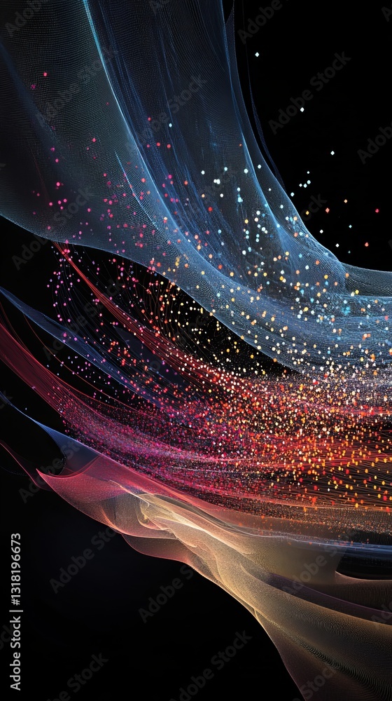 Poster explore an abstract minimalist visualization showcasing iot connectivity. the artwork captures dynam