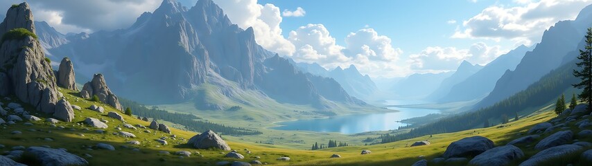 epic magical mountain landscape rpg game background
