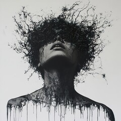 Abstract Monochrome Portrait: A Study in Dark Emotions