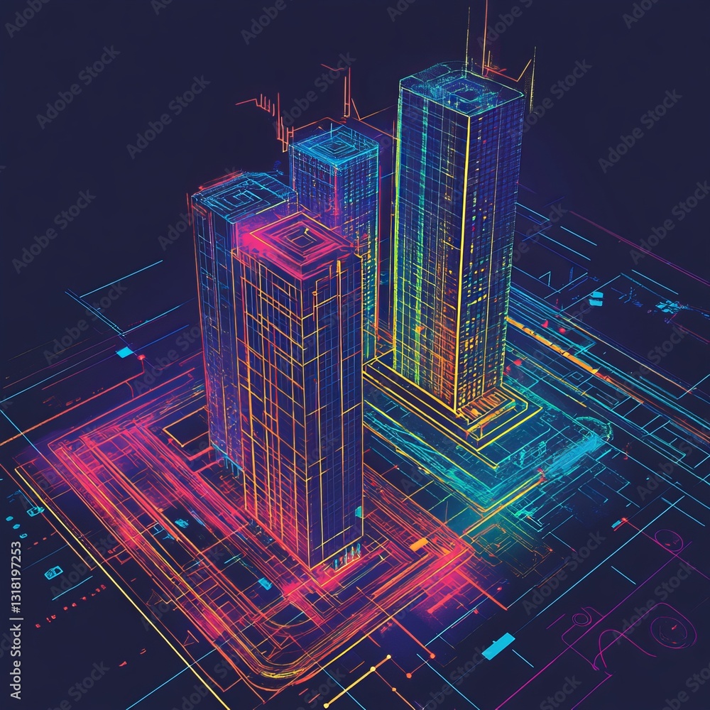 Poster abstract representation of iot in smart building designs