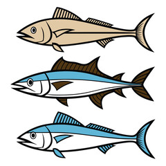 Marine Fish Silhouette Collection Swordfish, Grouper, Snapper, Haddock