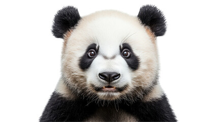 Fototapeta premium Close-up portrait of a playful panda looking curiously at the viewer. transparent background