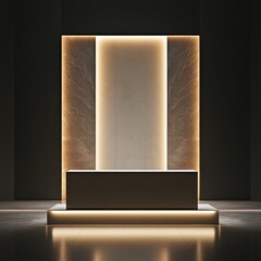 Elegant Illuminated Reception Desk Lobby Design with Neutral Colors and Modern Minimalist Architecture Style
