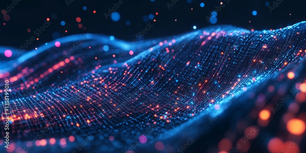 Poster this vibrant abstract image showcases a stunning flow of digital particles in waves. the colorful li