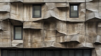 Intriguing building facade featuring textured concrete panels and recessed windows