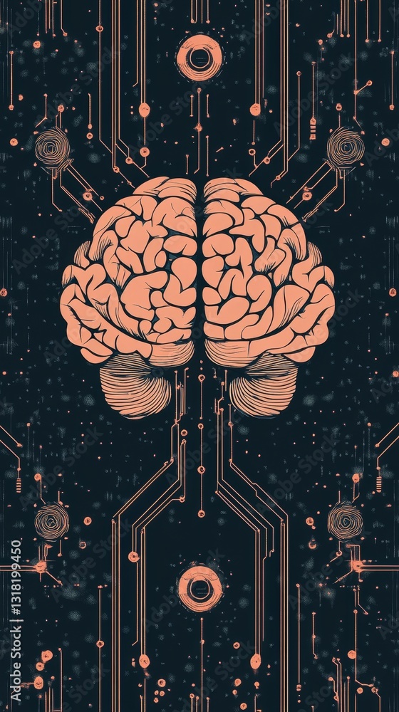 Aufkleber discover a captivating illustration of a brain integrated with a digital circuitry pattern, symboliz