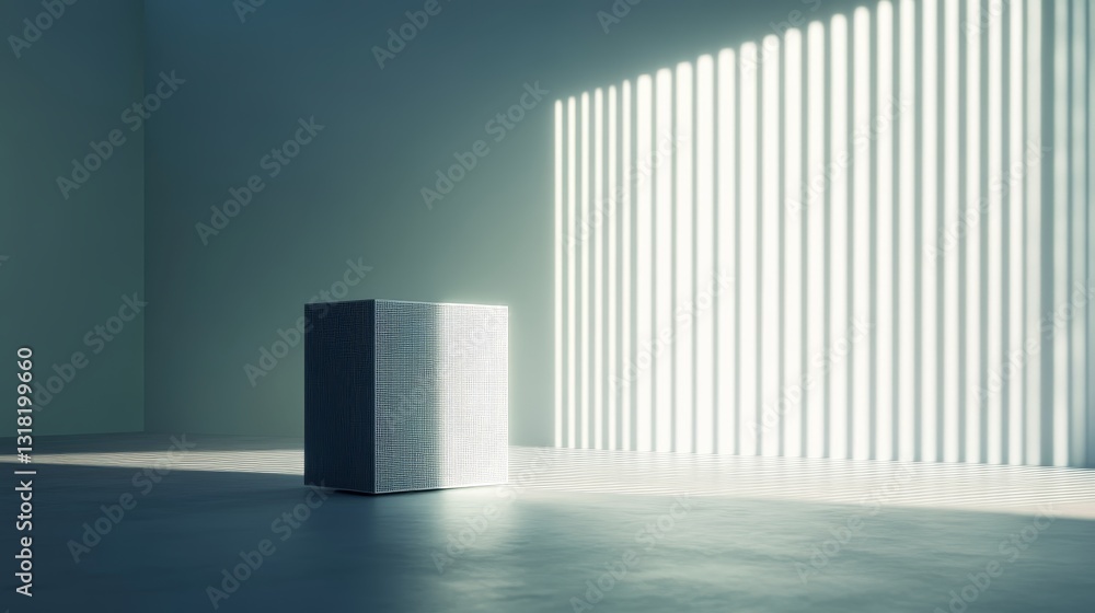 Aufkleber this image showcases a minimalist interior featuring a geometric cube and captivating light and shad