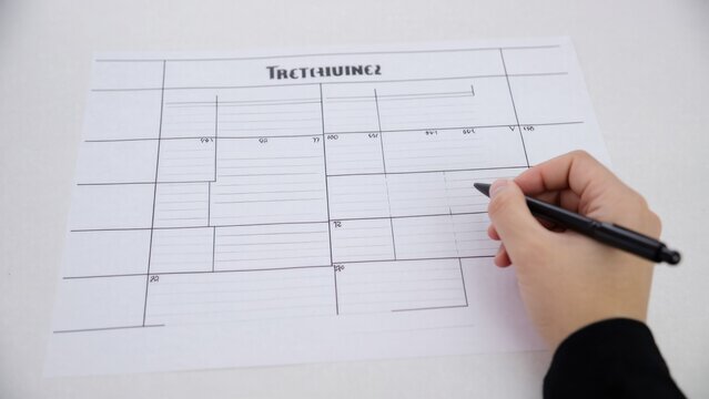 Hand with pen updating schedule, managing time effectively for productivity