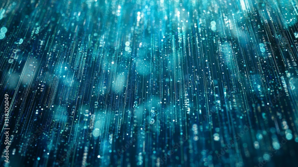 Poster captivating abstract blue background featuring vertical light rays and a bokeh effect, creating a se