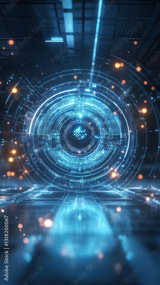Poster this image showcases a futuristic abstract design featuring glowing circular patterns. the vibrant b