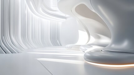 Obraz premium A white room with a white wall and a white ceiling. The room is empty and has a futuristic feel to it