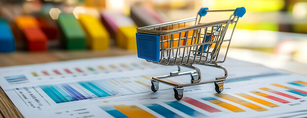 Cart on sales charts; business growth