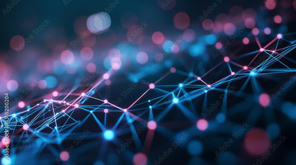 Poster explore an abstract network featuring colorful nodes and connecting lines, creating a stunning visua