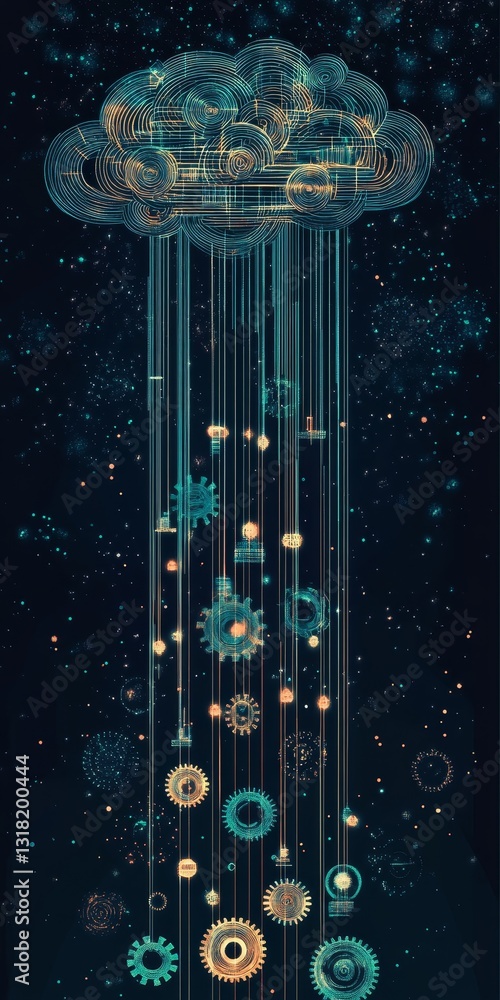 Aufkleber abstract cloud with gears and digital elements in futuristic style