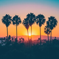 beautiful sunset silhouette palm tree