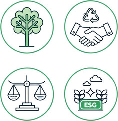  ESG Sustainability and Corporate Responsibility Icons – Editable Stroke Vector
