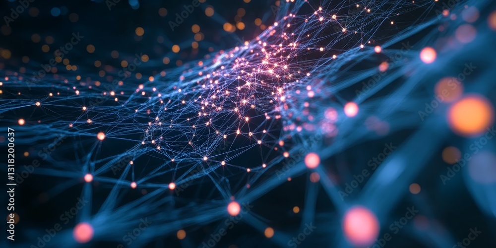 Poster explore the intricate beauty of digital connections in this abstract representation of a network, sh