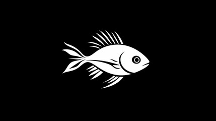 Stylized Fish Graphic Design: A Minimalist White Fish Silhouette on Black Background