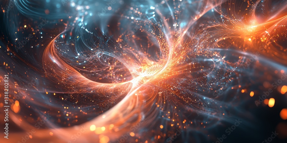Poster a mesmerizing abstract image featuring swirling patterns of blue and orange light. ideal for backgro
