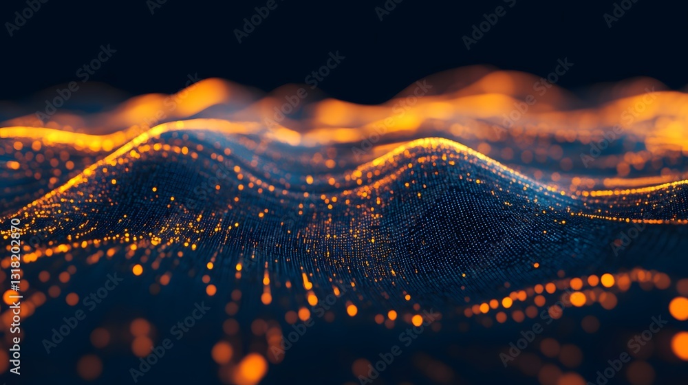 Poster abstract graphical representation of glowing lights in a digital display
