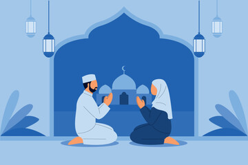 Obraz premium Ramadan Kareem, Peace and Love Together, Men and Women Forgive Each Other 