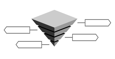 Infographic hierarchical statistical illustration of black and gray color triangles divided and space for text, Inverted pyramid shape made of four layers for presenting business ideas or disparity