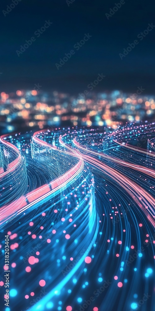 Poster colorful data streams flowing through a futuristic background
