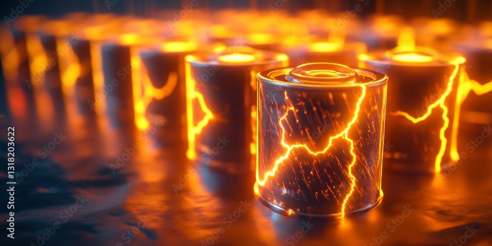 Aufkleber this image showcases glowing energy canisters with dynamic lightning effects against a dark backgrou