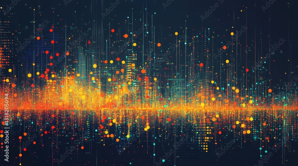 Poster this colorful abstract digital background features vibrant particles and dynamic lines, creating a m