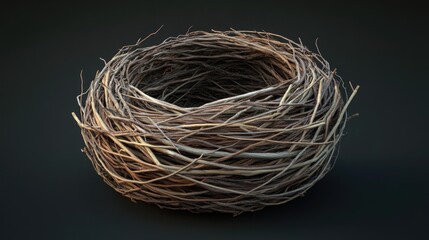 A woven bird nest made from twigs and thin branches