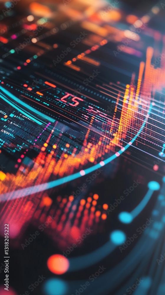 Poster dynamic visualization of data in modern technology with abstract digital patterns