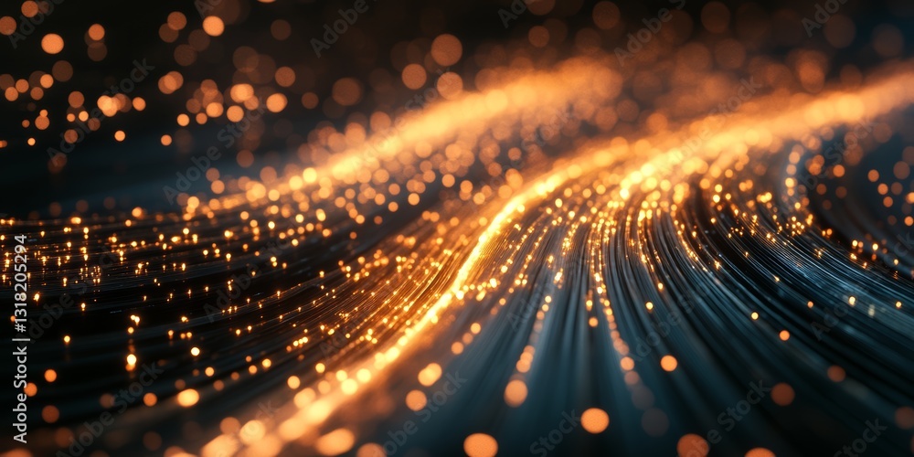 Poster this mesmerizing abstract image features glowing particles flowing in waves, creating a captivating 