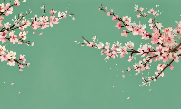 Subtle motion of cherry blossom tree branches sways on a uniform green background, allowing effortless visual effects integration