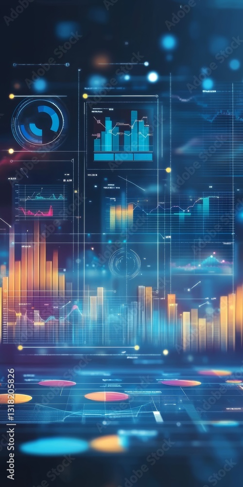 Poster this image showcases an abstract data visualization featuring colorful graphs and charts on a vibran