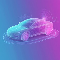Futuristic Wireframe Car Design with Digital Elements and Colors
