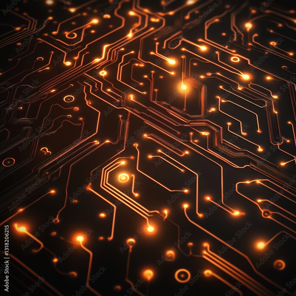 Poster this image features an abstract circuit board design with glowing lines and nodes, offering a modern