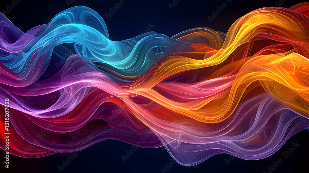Poster abstract colorful wavy lines flowing dynamically with bright vibrant colors on black background digi