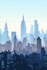 Obraz premium Majestic Skyline View of a Urban City at Dawn with Blue Hues