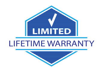 Blue limited lifetime warranty icon, symbol, sign, stamp, label. The concept of highest level of consumer satisfaction.