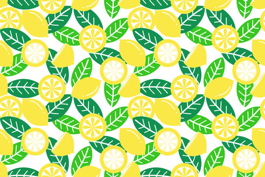 Seamless lemon green leaf citrus pattern