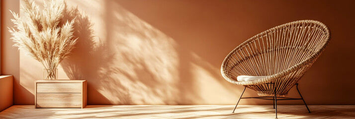 Sunlit Room, Woven Chair & Pampas Grass Decor, creating a serene and calming ambiance.