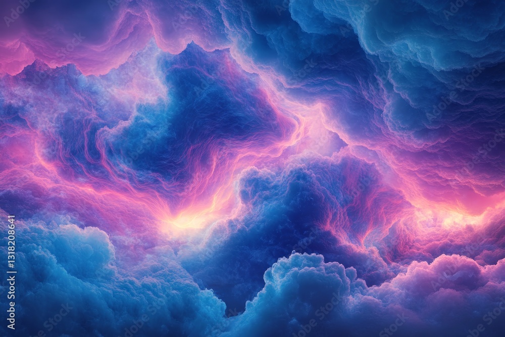 Poster experience a captivating display of vibrant swirling clouds in rich shades of purple and blue, creat
