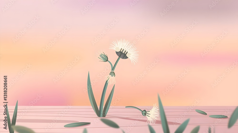 Poster vector illustration of a peony on a background of a forest. generated by ai
