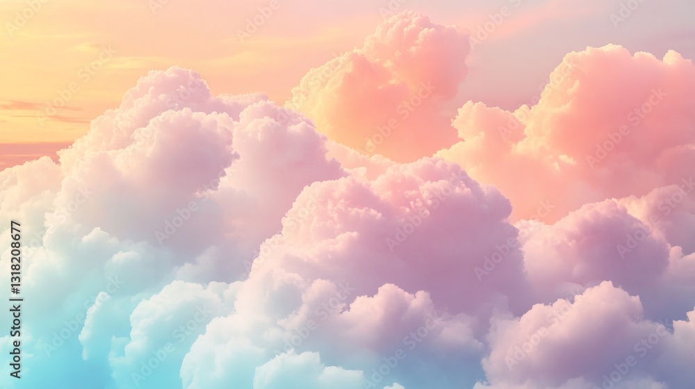 Poster soft, colorful clouds create a serene background ideal for concepts related to data storage and clou