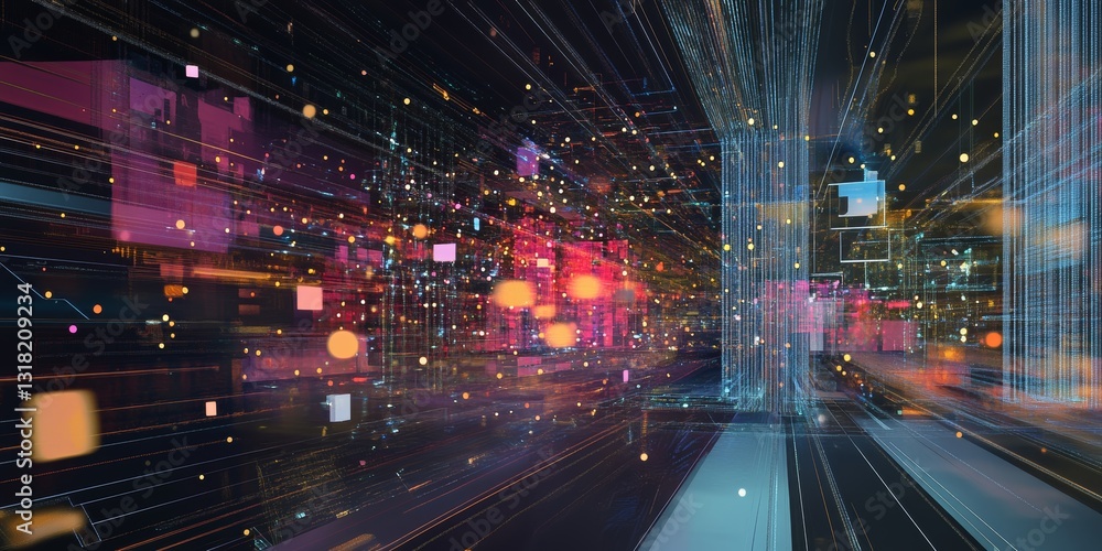 Aufkleber explore a vibrant digital landscape displaying a dynamic flow of information and connectivity. this 